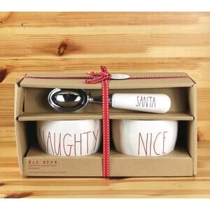 NEW Rae Dunn Ice Cream Scoop Set of 2 Bowls Naughty Nice Santa Christmas Holiday